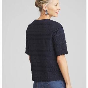 Chico's 3D Applique Ric Rac Trim Top Navy Blue Size XL